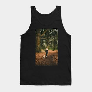 Woman Walking With Her Dog in The Woods Tank Top